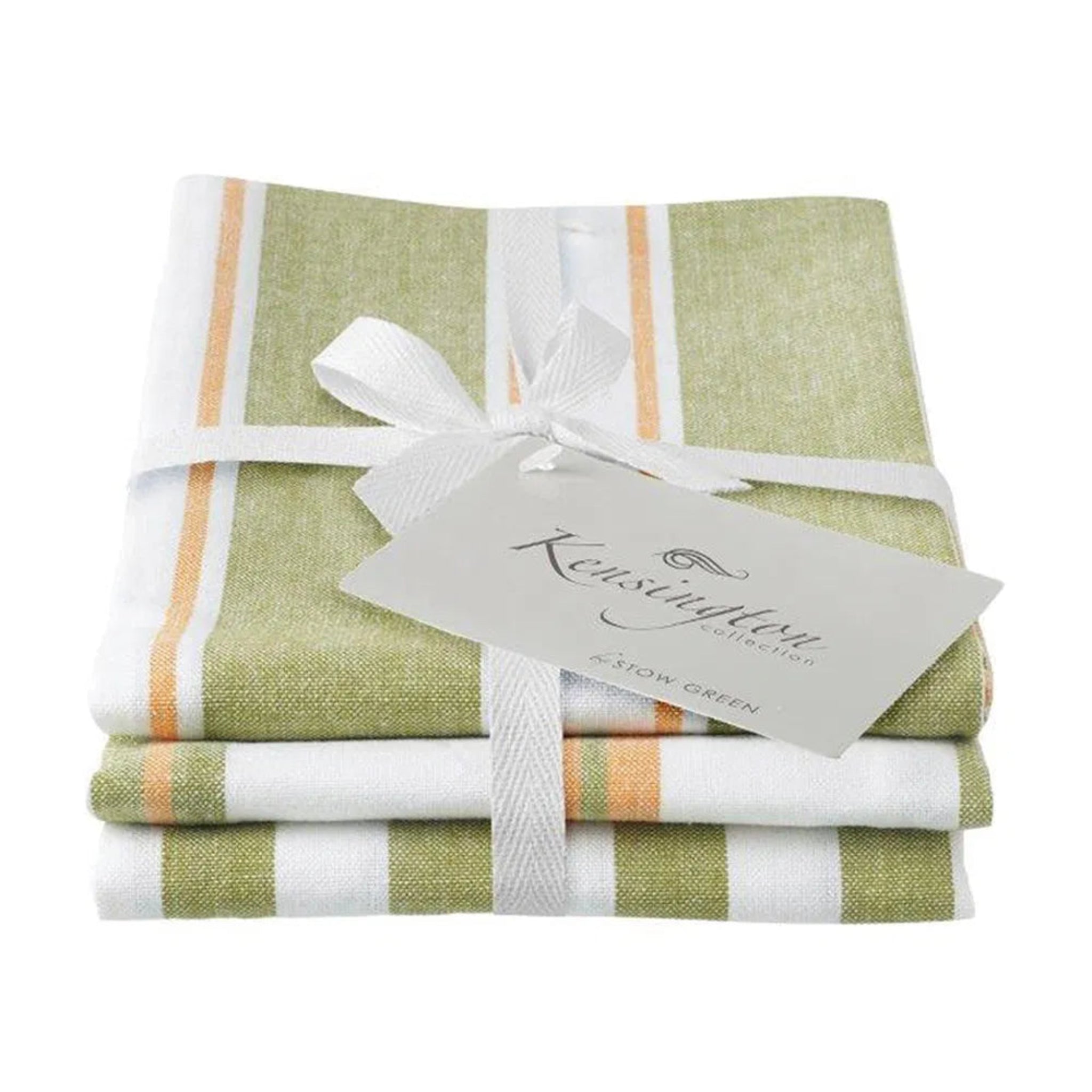Kensington Stripe Tea Towel Green Set Of 3 Sterling Home 1