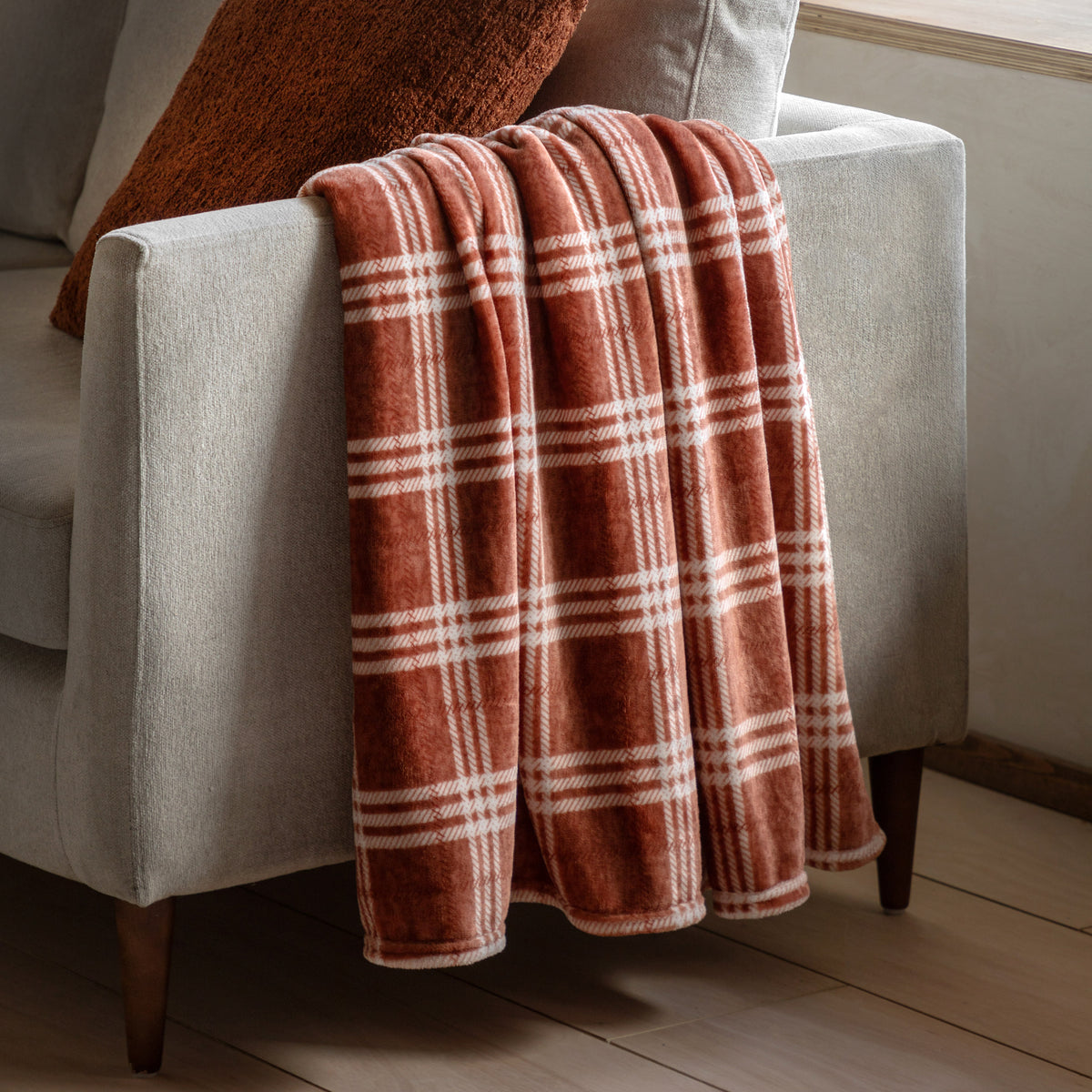 Checkmate Rolled Fleece Brown Blankets & Throws Sterling Home 4