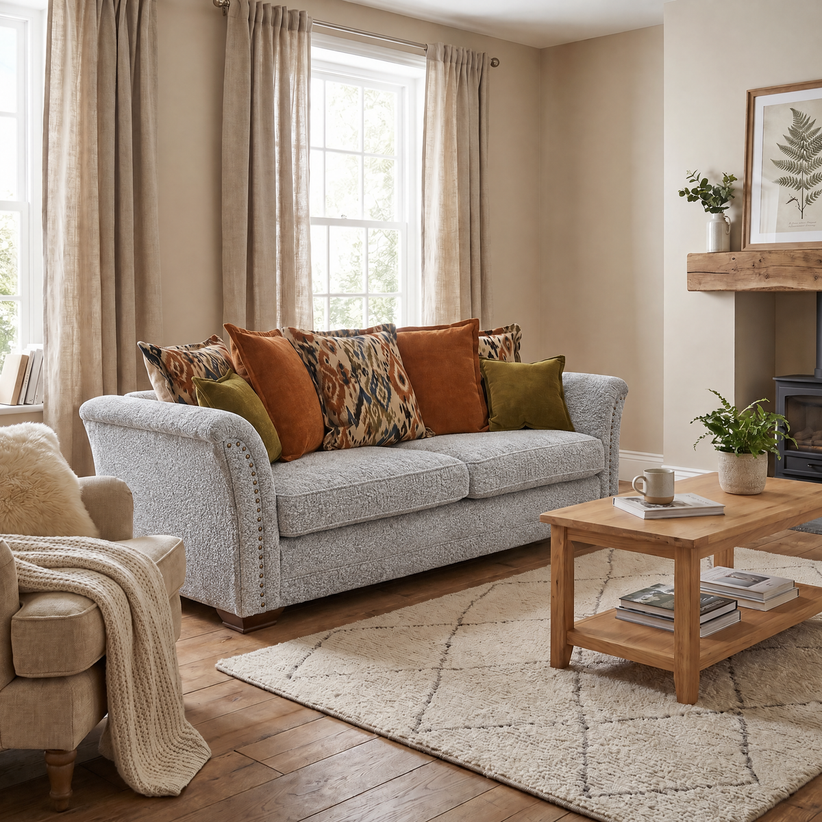 Burton 4 Seater Sofa - Grand Sofa Grade C — 3727 : Seal Bjorn Boucle, gallery image 1