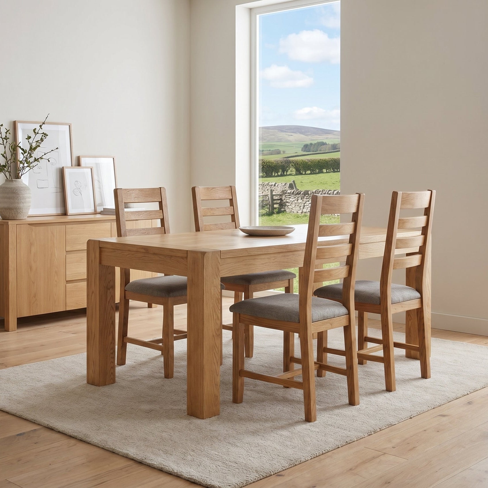 Solvi Extending Dining Table & 4 Dining Chairs Set