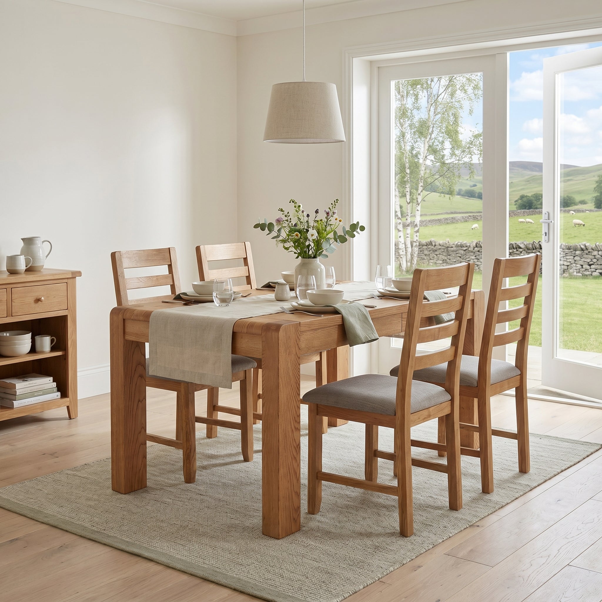 Solvi Compact Extending Dining Table + 4 Dining Chairs Set