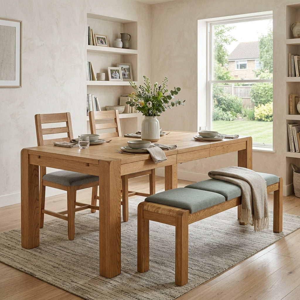 Solvi Extending Dining Table, Bench & 2 Dining Chairs Set Sterling Home 2