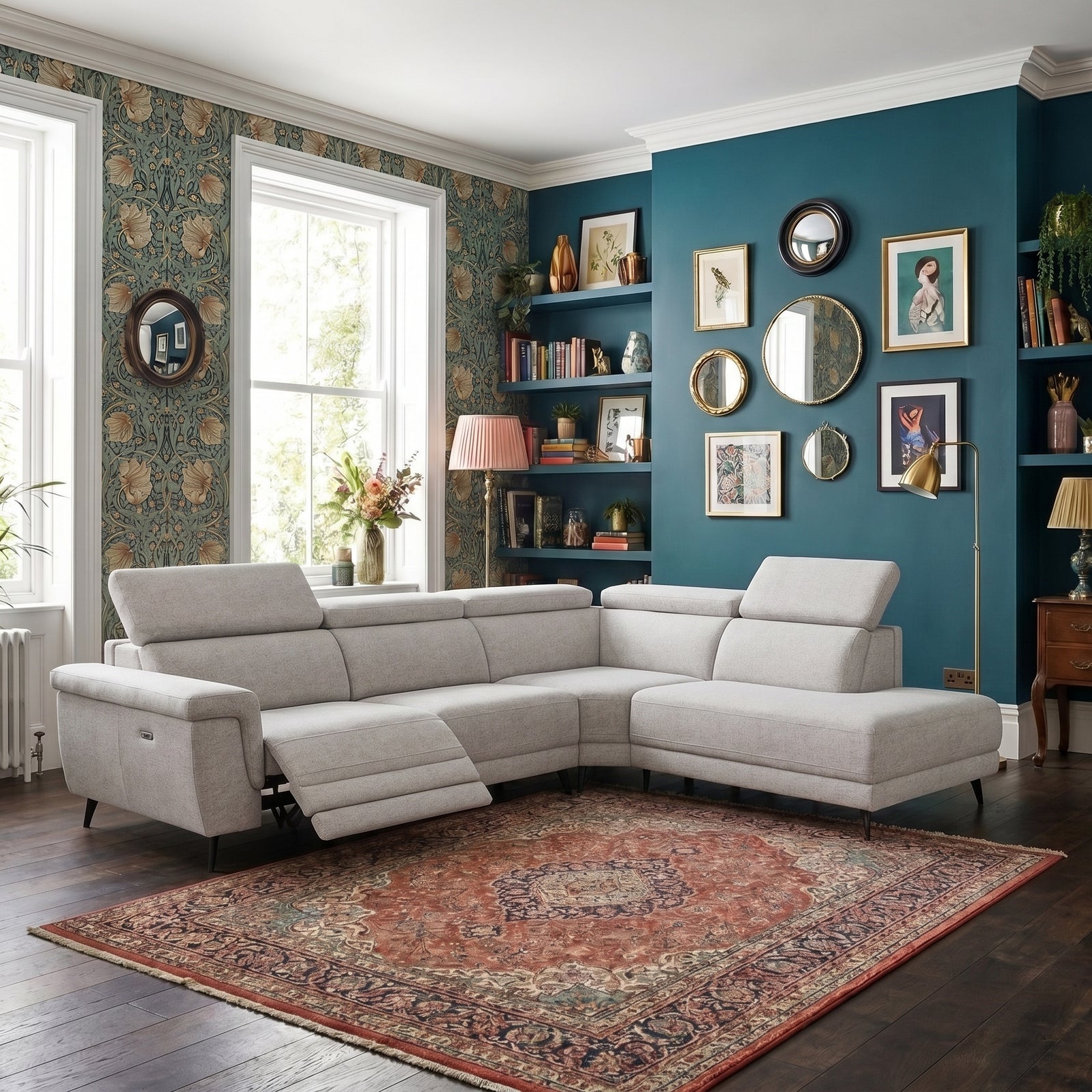 Sparta Corner Recliner Sofa - Combination 4 - Right Hand Facing Sofa Corner Group (Two Motors) Fabric - Right Hand Facing - Power with Power Headrest & USB Corner Sofas Sterling Home 2