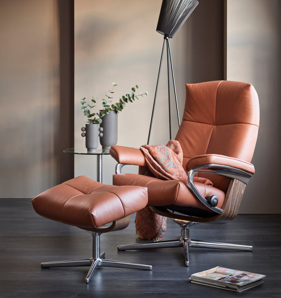 David Stressless Chair + Stool Signature Base - Small Chair + Stool Signature Base Fabric - Manual Recliner - Small Sterling Home 2