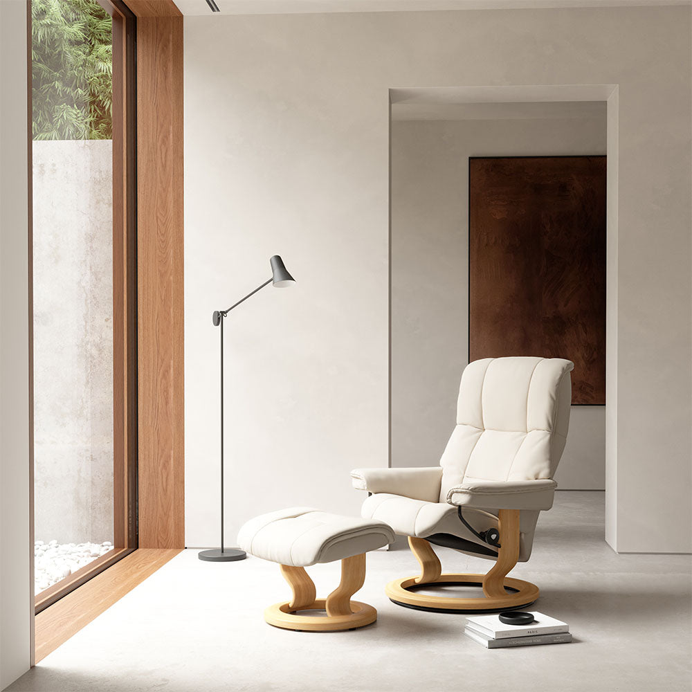 Stressless Mayfair Chair + Stool Classic Base - Chair + Stool Classic Base Fabric Group 5 - Manual Recliner - Small Sterling Home 2