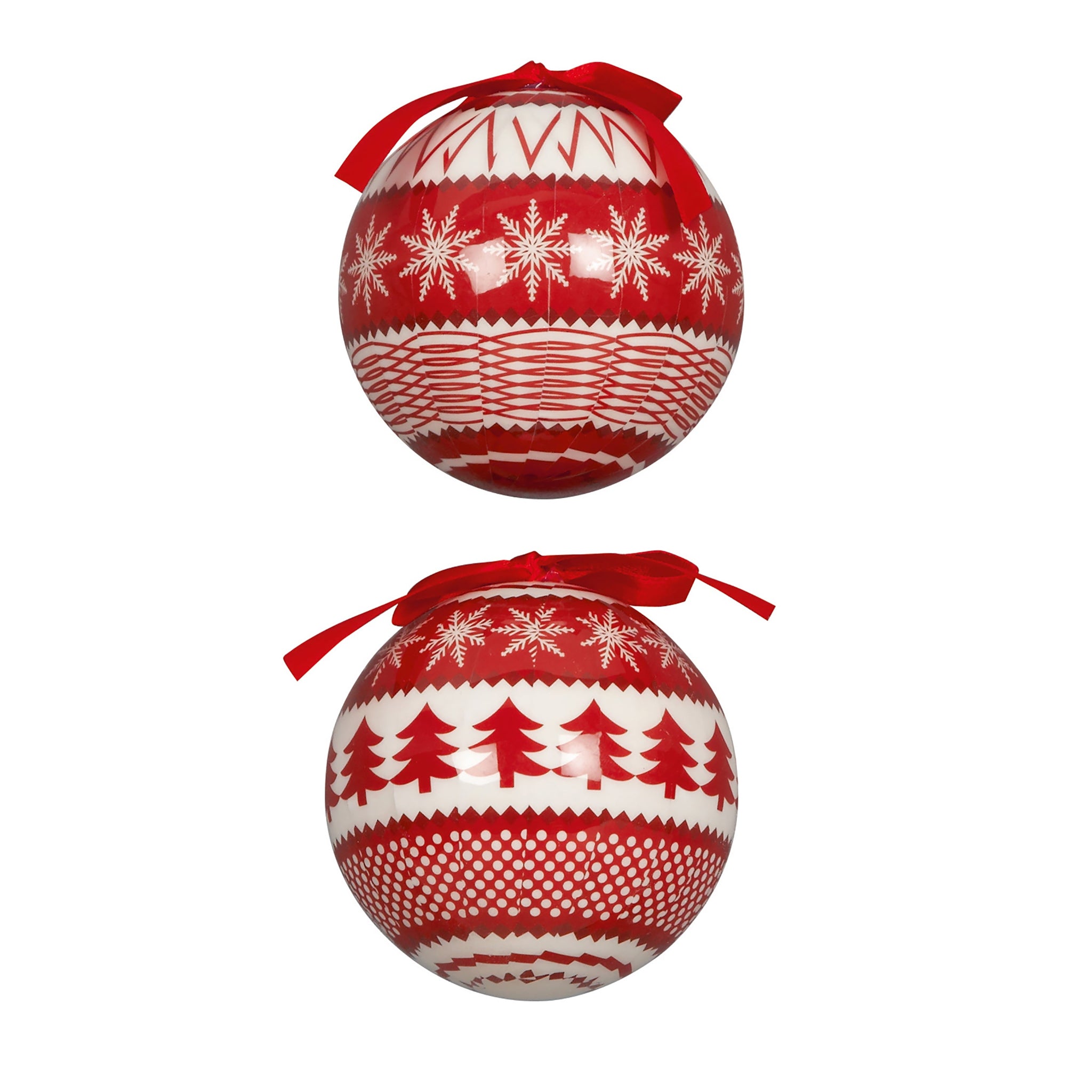 Scandi Red Shatter Proof Bauble - C Scandi Deco Bauble Red White 7.5CM Mixed Sterling Home 1