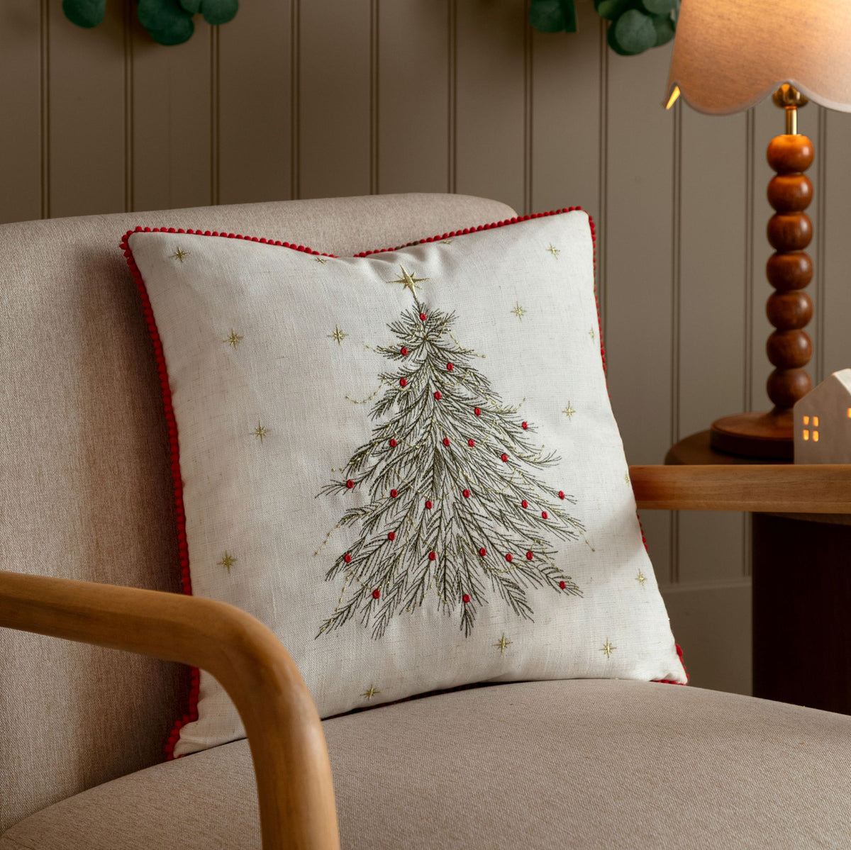 Twinkling Tree Square Embroidered Cushion - Twinkling Tree Square Embroidered Cushion Cushions Sterling Home 2