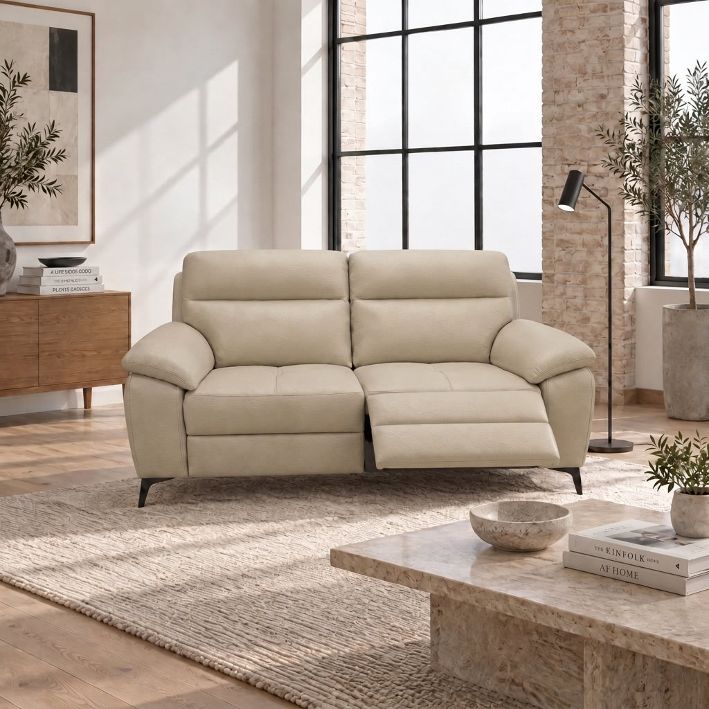 Nicoletti Vivaldi 2 Seater Recliner Sofa On Legs - 2 Seater Double Power Recliner on Legs CB Torello - Power Recliner with USB-C — Torello PS 312 Taupe, gallery image 1