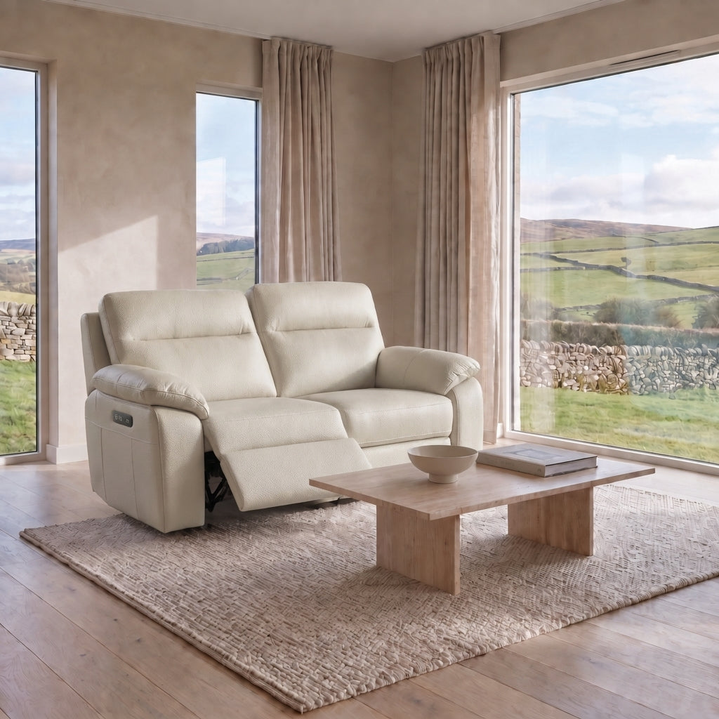 Nicoletti Vivaldi 2 Seater Recliner Sofa - 2 Seater Double Power Recliner CB Torello - Power Recliner with USB-C — Torello PS Bianco 93, gallery image 1