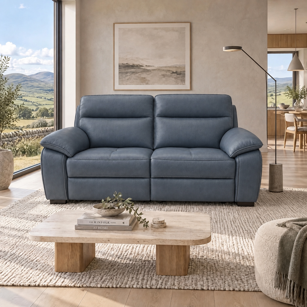 Nicoletti Vivaldi 3 Seater Recliner Sofa    - 3 Seater Double Power Recliner CB Torello - Power Recliner with USB-C — Torello PS Blu -S 81, gallery image 2