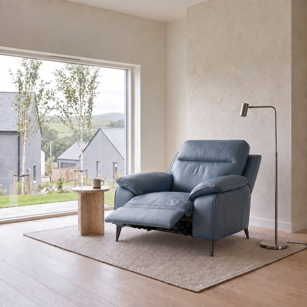 Nicoletti Vivaldi Recliner Armchair On Legs  - Power Recliner Chair on Legs CB Torello - Power Recliner with USB-C — Torello PS Blu -S 81, gallery image 1