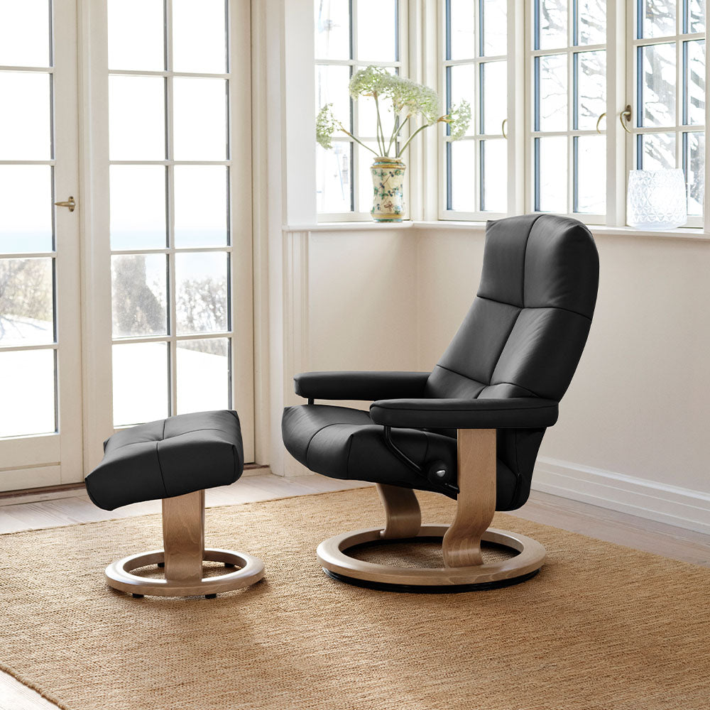 David Stressless Chair + Stool Classic Base - Small Chair + Stool Classic Base Fabric - Manual Recliner - Small Sterling Home 1