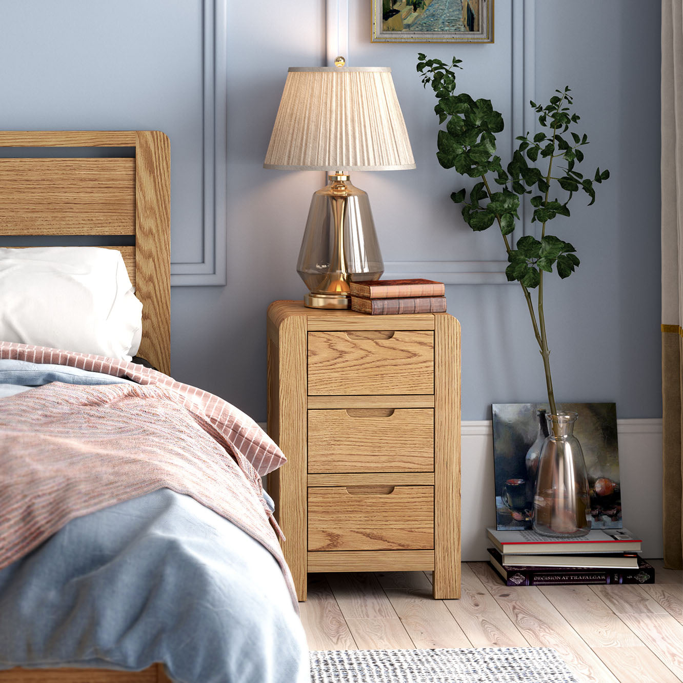 Solvi Bedside Chest - Bedside Chest Solid Oak / Oak Veneer Sterling Home 2