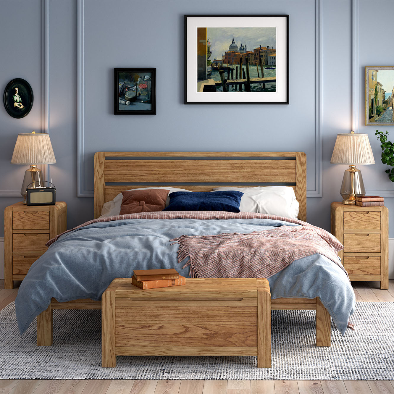 Solvi Bedframe - 4ft6 Slatted Bedframe Solid Oak / Oak Veneer - Double Sterling Home 2
