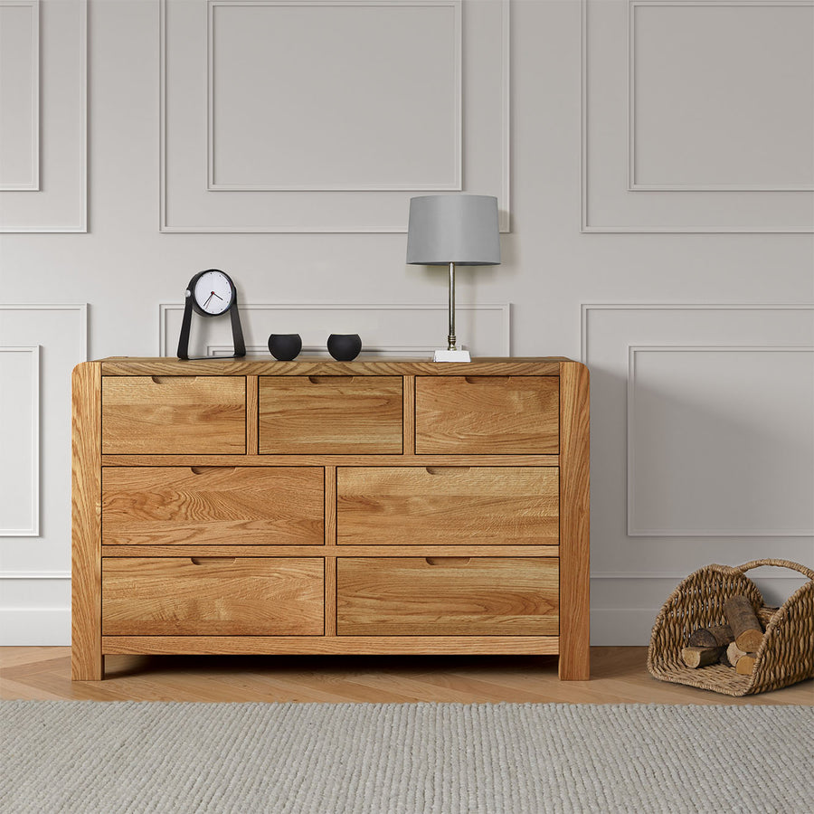 Solvi 3 Over 4 Drawer Chest - 3 Over 4 Drawer Chest Solid Oak / Oak Veneer