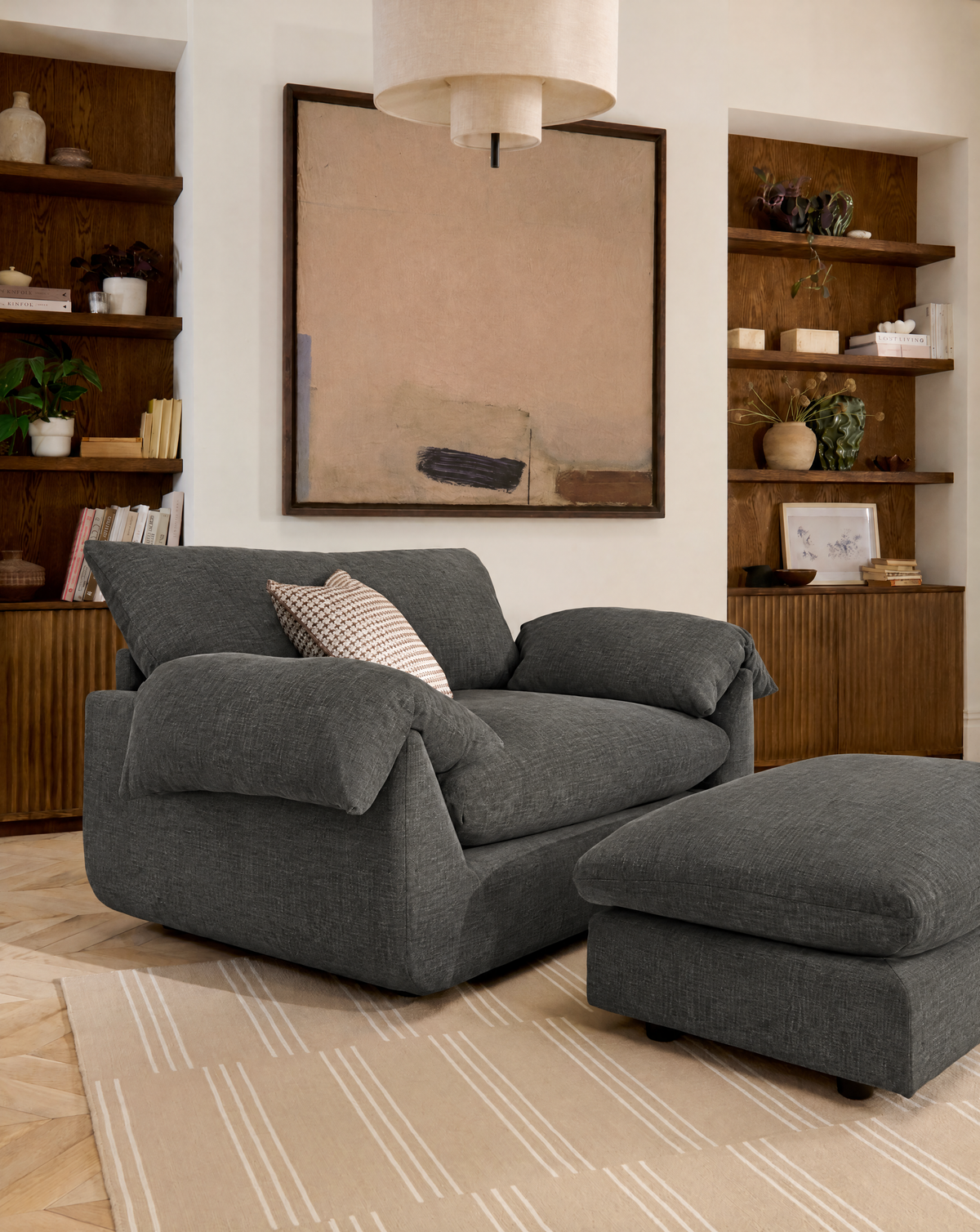 Vogue Williams Bayswater Loveseat  - Cuddler Matt Chenille — Matt Chenille Mushroom, gallery image 1