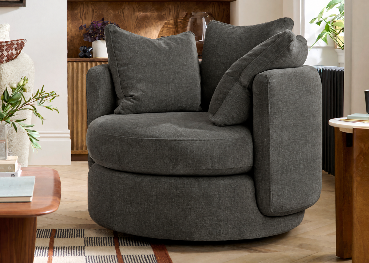 Vogue Williams Piccadilly Large Swivel Chair - Large Swivel Chair Matt Chenille — Matt Chenille Midnight, gallery image 1
