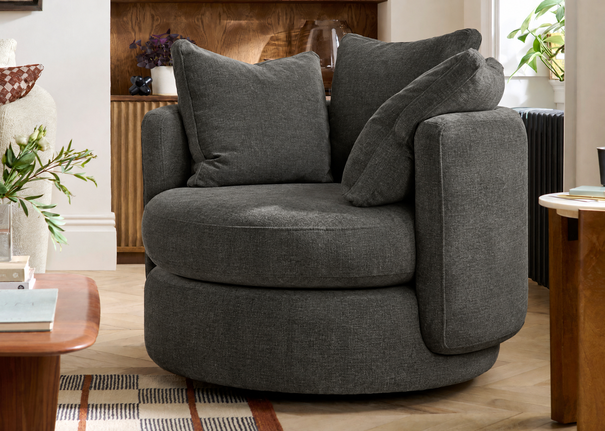 Vogue Williams Piccadilly Large Swivel Chair - Large Swivel Chair Matt Chenille — Matt Chenille Mushroom, gallery image 1