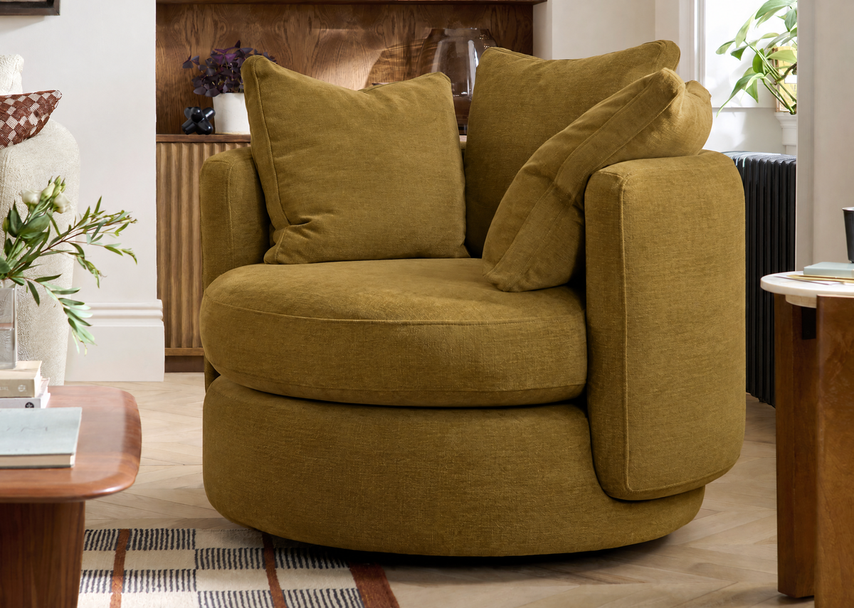 Vogue Williams Piccadilly Large Swivel Chair - Large Swivel Chair Matt Chenille — Matt Chenille Old Gold, gallery image 1