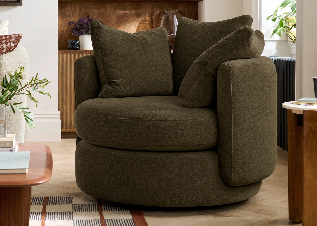 Vogue Williams Piccadilly Large Swivel Chair - Large Swivel Chair Matt Chenille — Matt Chenille Olive, gallery image 1