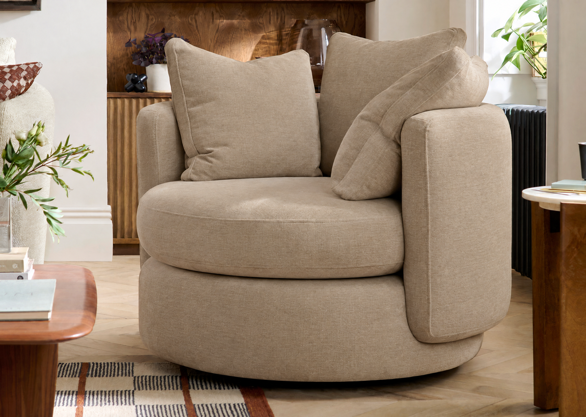 Vogue Williams Piccadilly Large Swivel Chair - Large Swivel Chair Matt Chenille — Matt Chenille Stone, gallery image 1