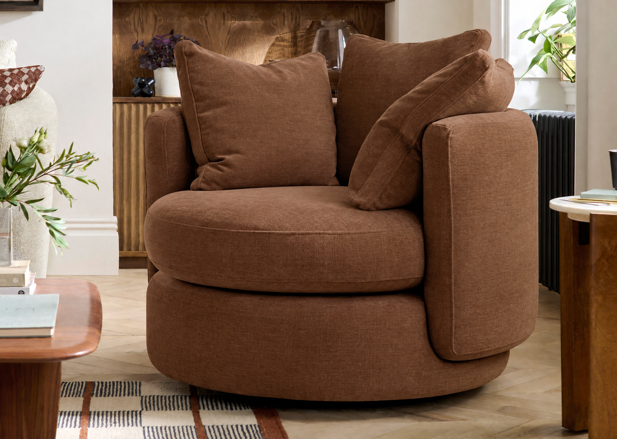 Vogue Williams Piccadilly Large Swivel Chair - Large Swivel Chair Matt Chenille — Matt Chenille Terracotta, gallery image 1