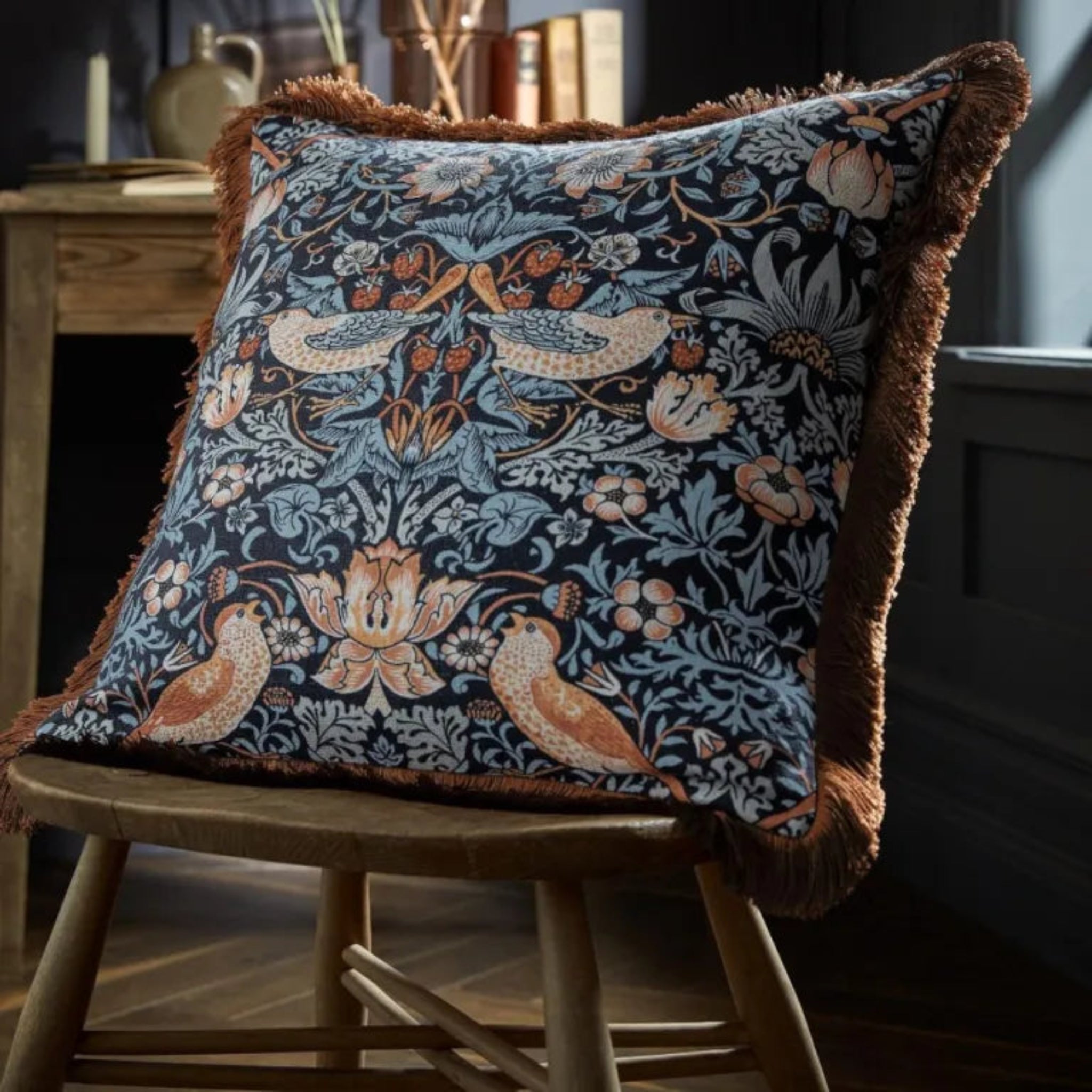 Strawberry Thief Blue 50X50Cm Cushion - Strawberry Thief Blue 50X50Cm Cushion Sterling Home 1