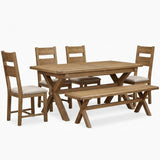 Willowmere Cross Leg Extending Dining Table, Bench & 4 Chairs Set