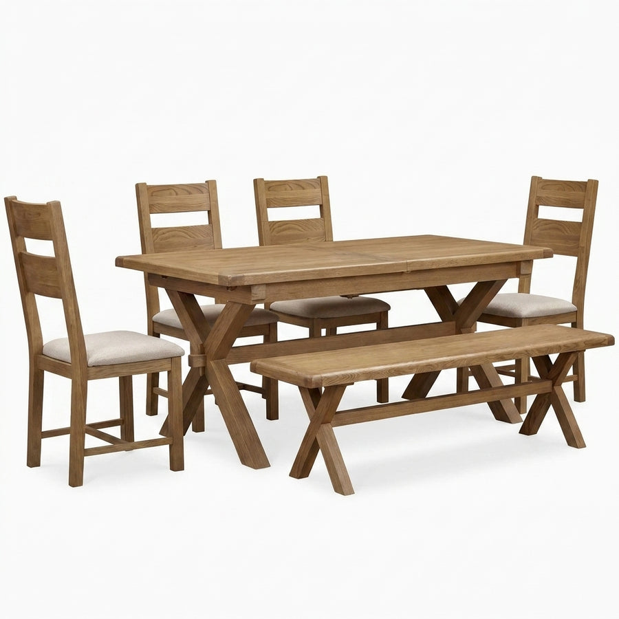 Willowmere Cross Leg Extending Dining Table, Bench & 4 Chairs Set Tables Sterling Home 1