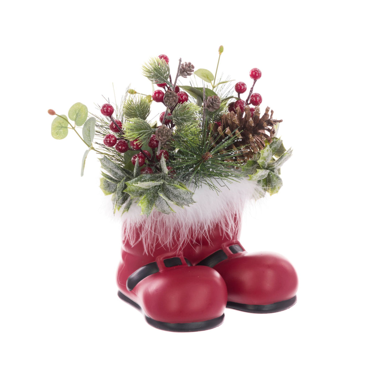 Santa Boots With Frosted Foliage - Santa Boots With Frosted Foliage Sterling Home 1