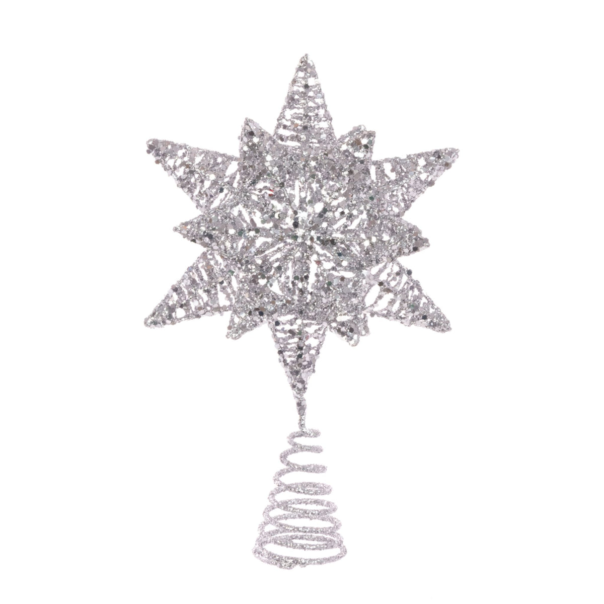 Silver Glitter Star Tree Topper - Glitter Star Tree Topper 18CM Sterling Home 1