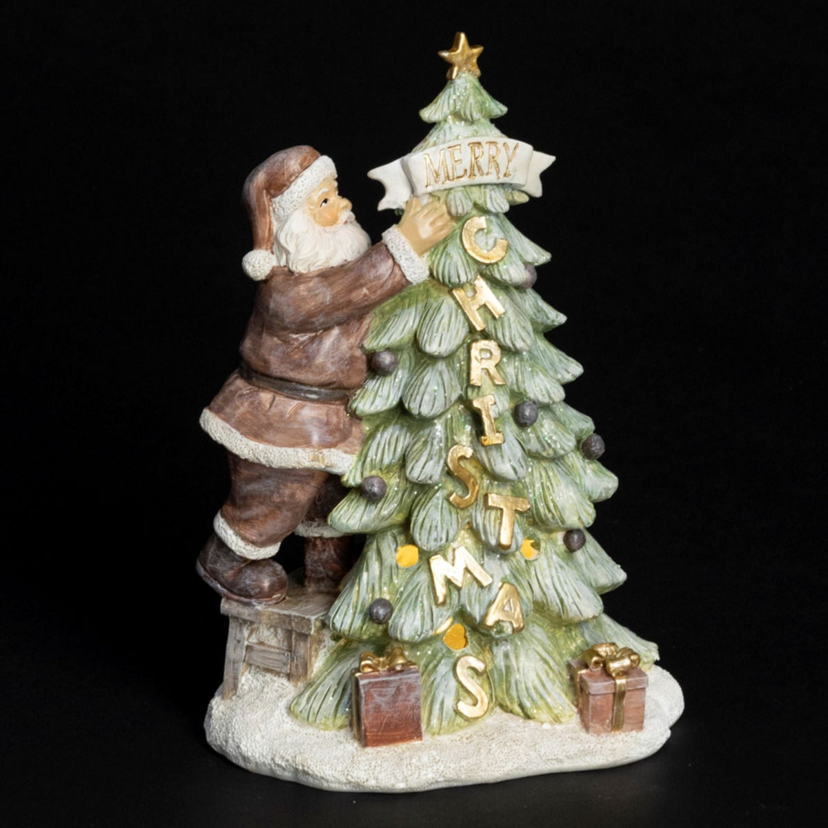 Battery Operated Resin Santa With Tree - BO Resin Santa With Tree 22CM Sterling Home 1