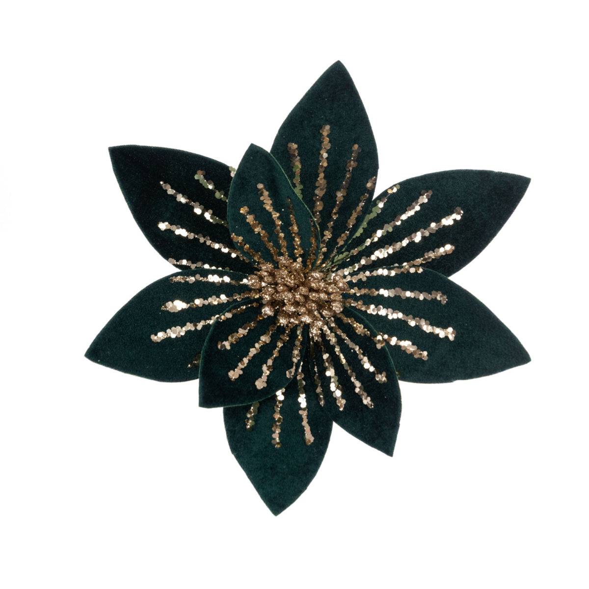 Green Velvet Glitter Poinsettia Clip - Green Velvet Glitter Poinsettia Clip Sterling Home 1