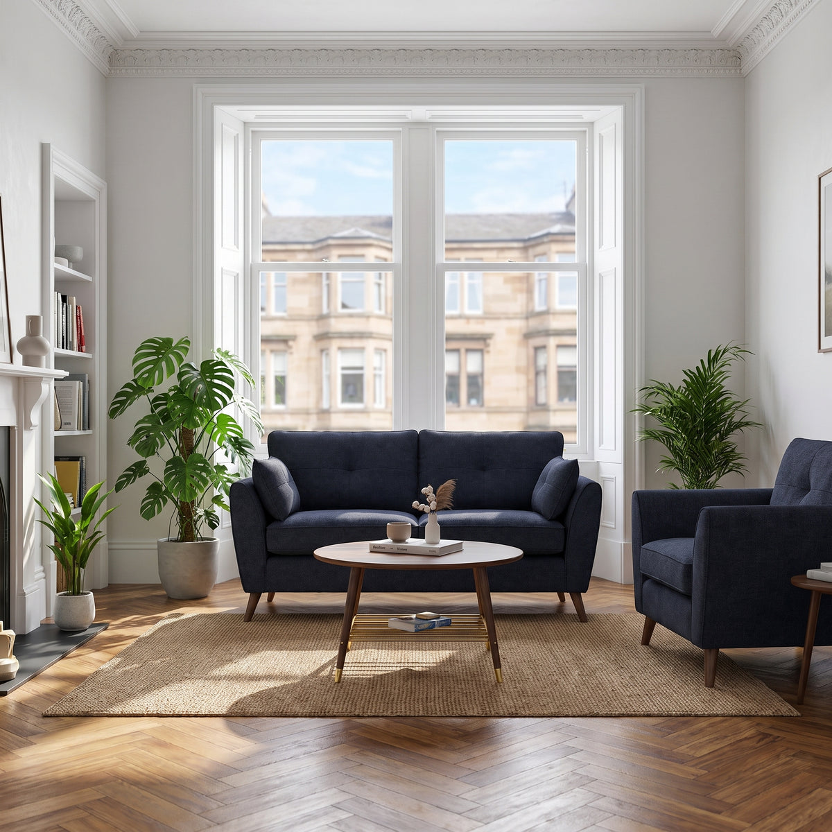 Zara 2 Seater Sofa - 2 Seater Sofa — Kensington Navy / Light Feet, gallery image 1