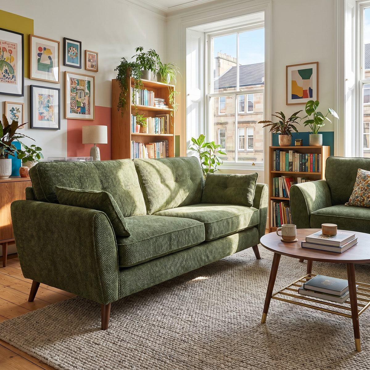 Zara 3 Seater Sofa - 3 Seater Sofa — Kensington Moss / Light Feet, gallery image 1