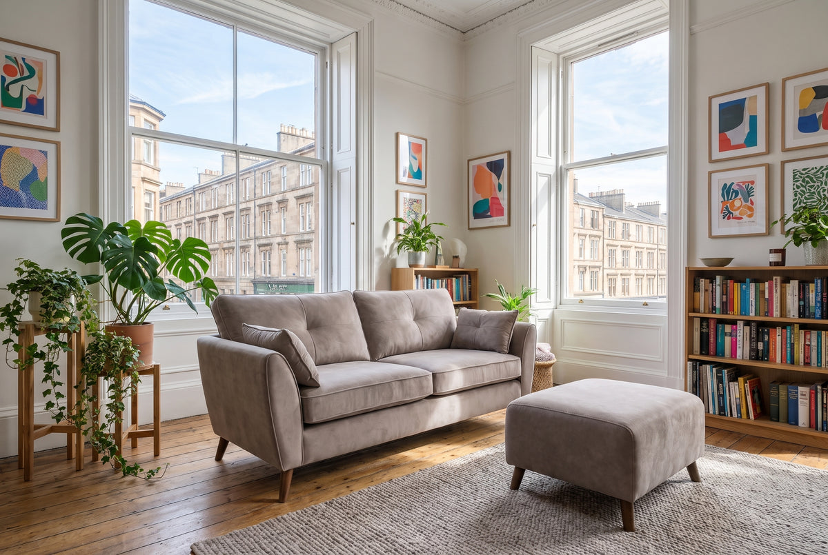 Zara 3 Seater Sofa - 3 Seater Sofa — Plush Pebble / Light Feet, gallery image 1