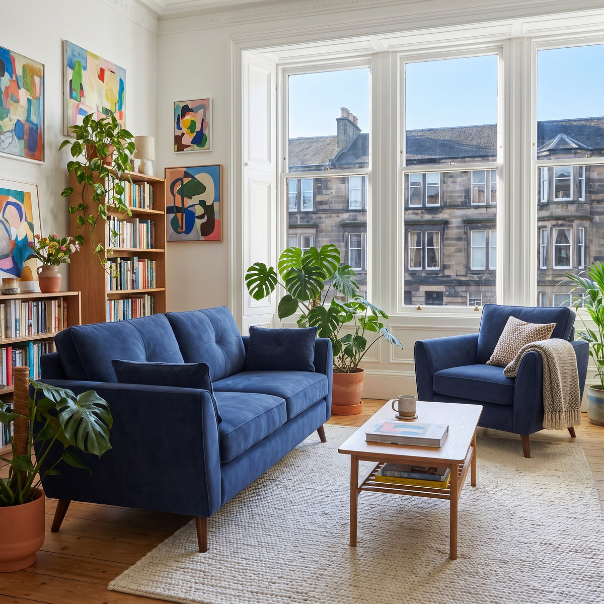 Zara 4 Seater Sofa - 4 Seater Sofa — Plush Navy / Light Feet, gallery image 1