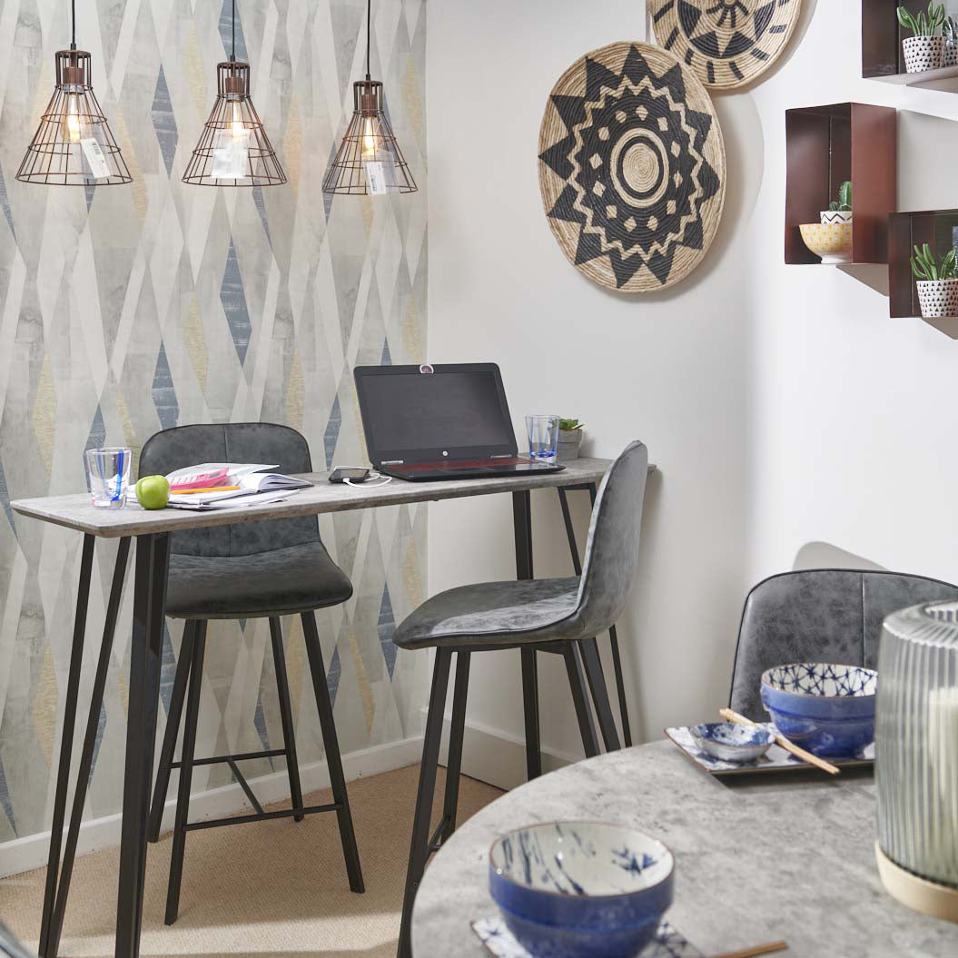 Akida Bar Stool - Bar Stool Faux Concrete / Black Powder Chairs Sterling Home 2