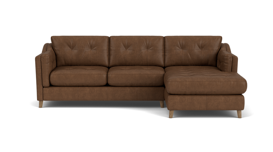 Alexander & James Saddler Chaise Sofa - Right Chaise Grade A Leather - Right Hand Facing Sterling Home Weathered Oak Feet Tote Tobacco 1