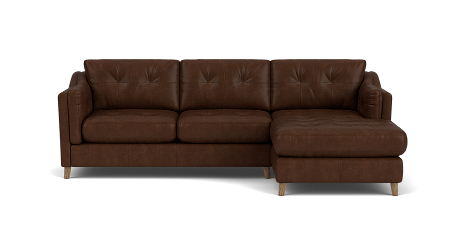 Alexander & James Saddler Chaise Sofa - Right Chaise Grade A Leather - Right Hand Facing Sterling Home Weathered Oak Feet Tote Tiramisu 2