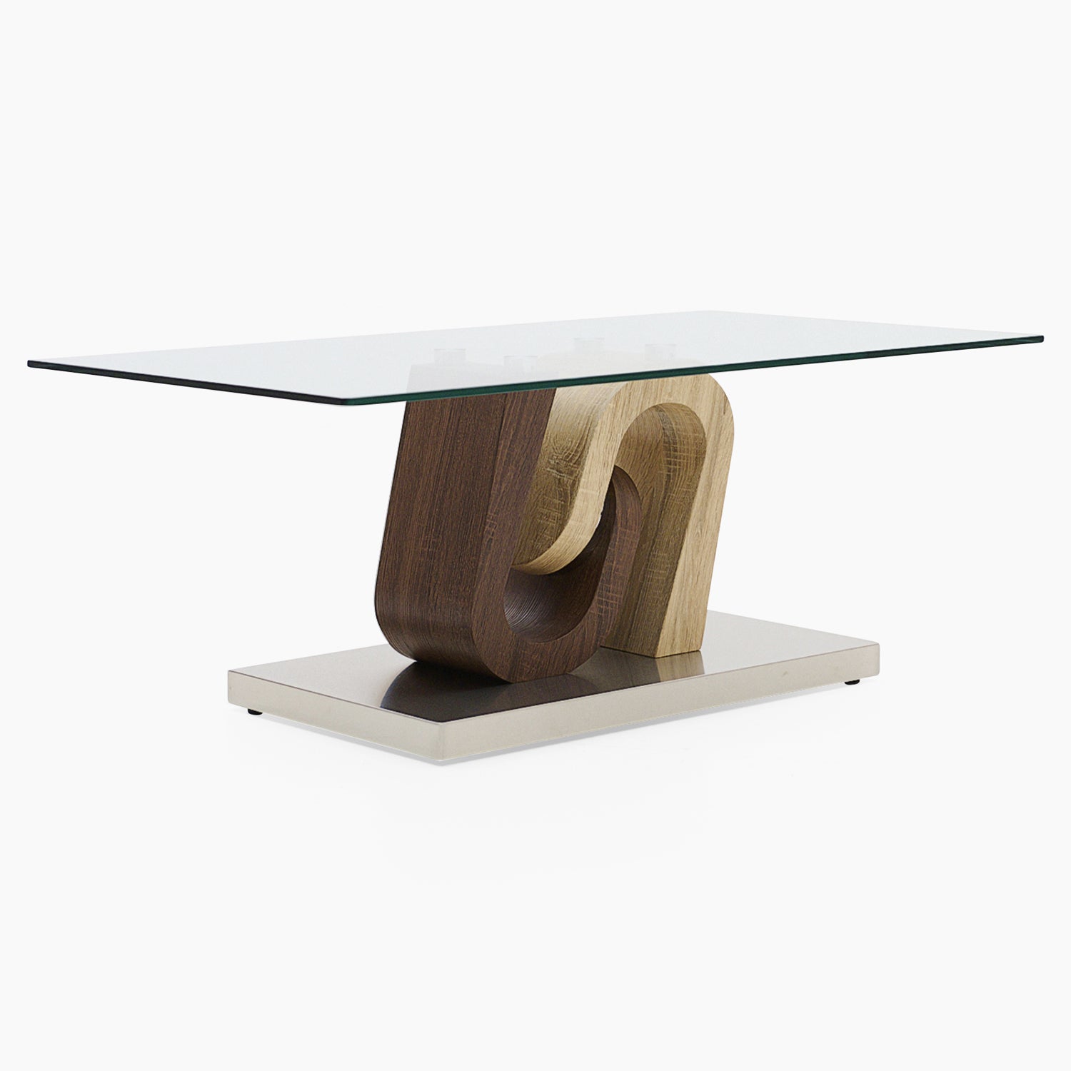 Atlas Coffee Table - Coffee Table Walnut/Stainless Steel/Clear Glass Sterling Home 2