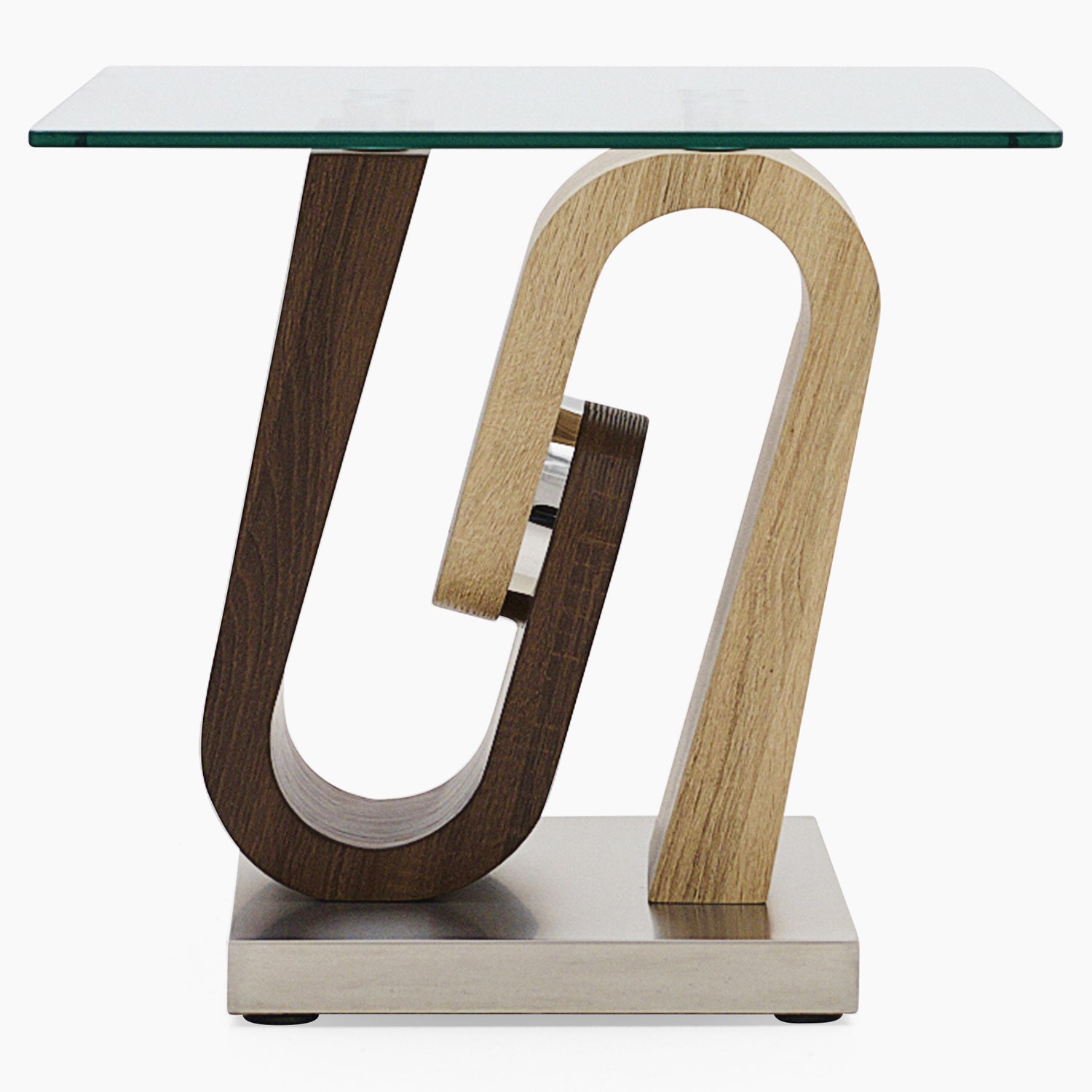 Atlas End Table - End Table Walnut/Stainless Steel/Clear Glass