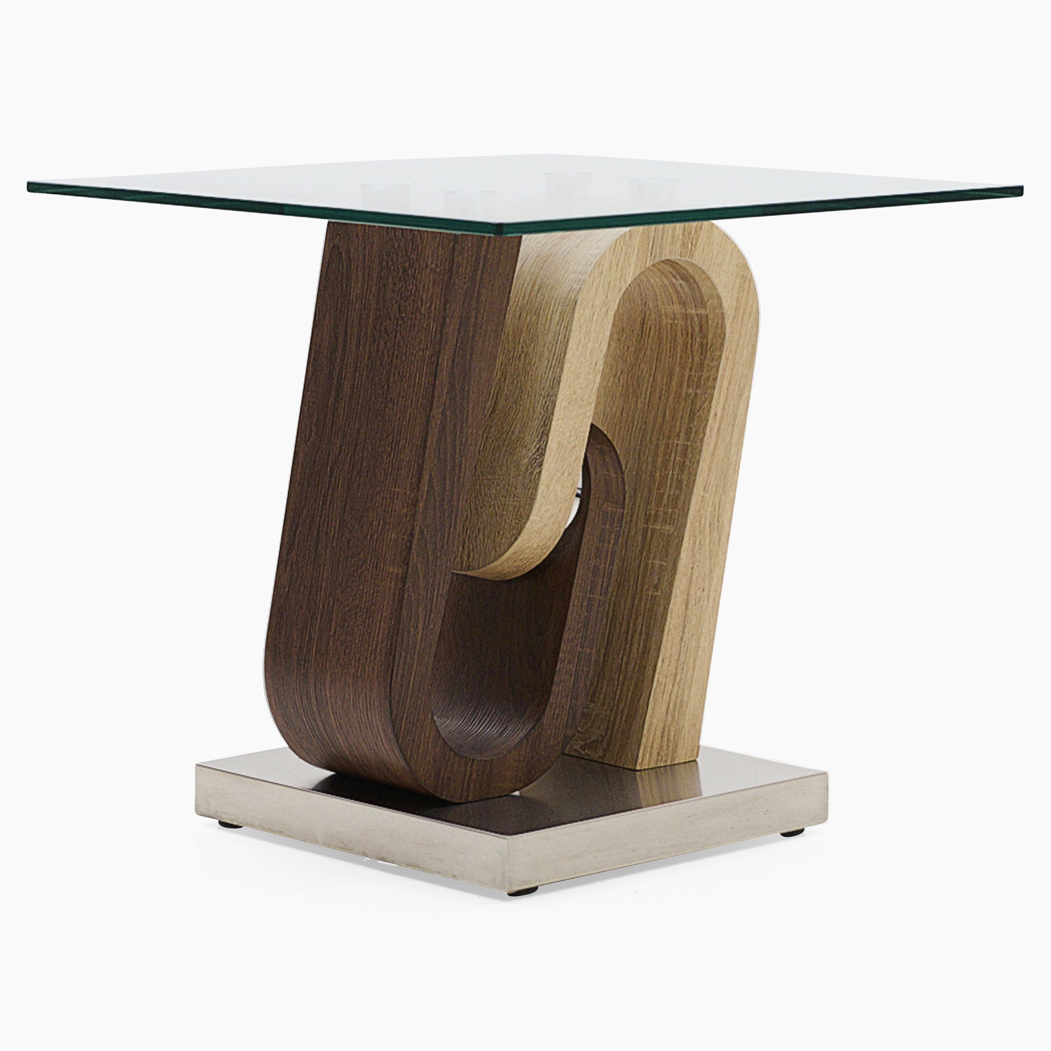 Atlas End Table - End Table Walnut/Stainless Steel/Clear Glass Sterling Home 2