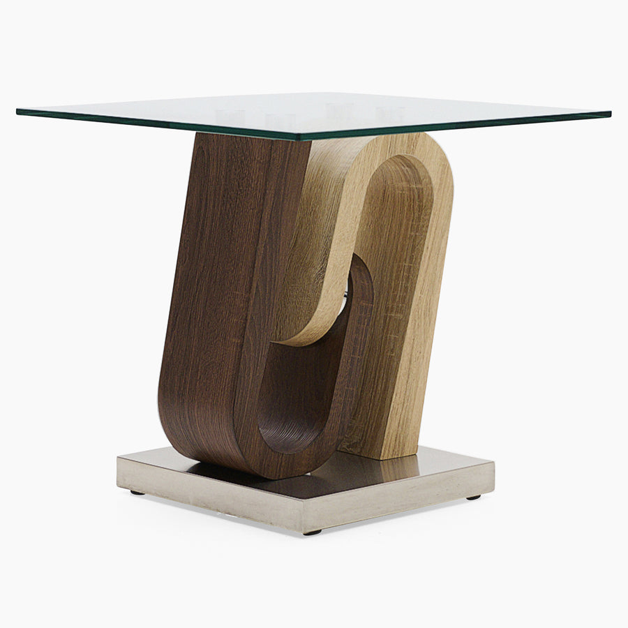 Atlas End Table - End Table Walnut/Stainless Steel/Clear Glass