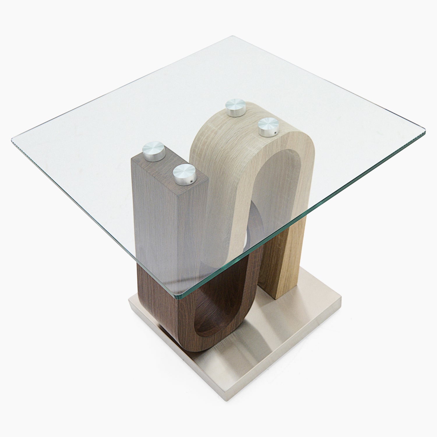 Atlas End Table - End Table Walnut/Stainless Steel/Clear Glass