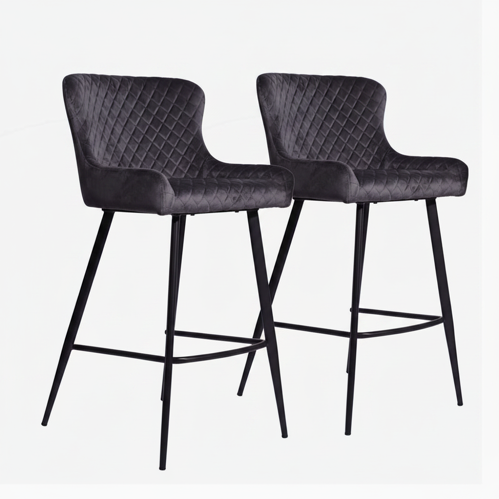 Avalon Pair of Grey Velvet Bar Stools - Bar Stool - Pair Grey Velvet Sterling Home 1