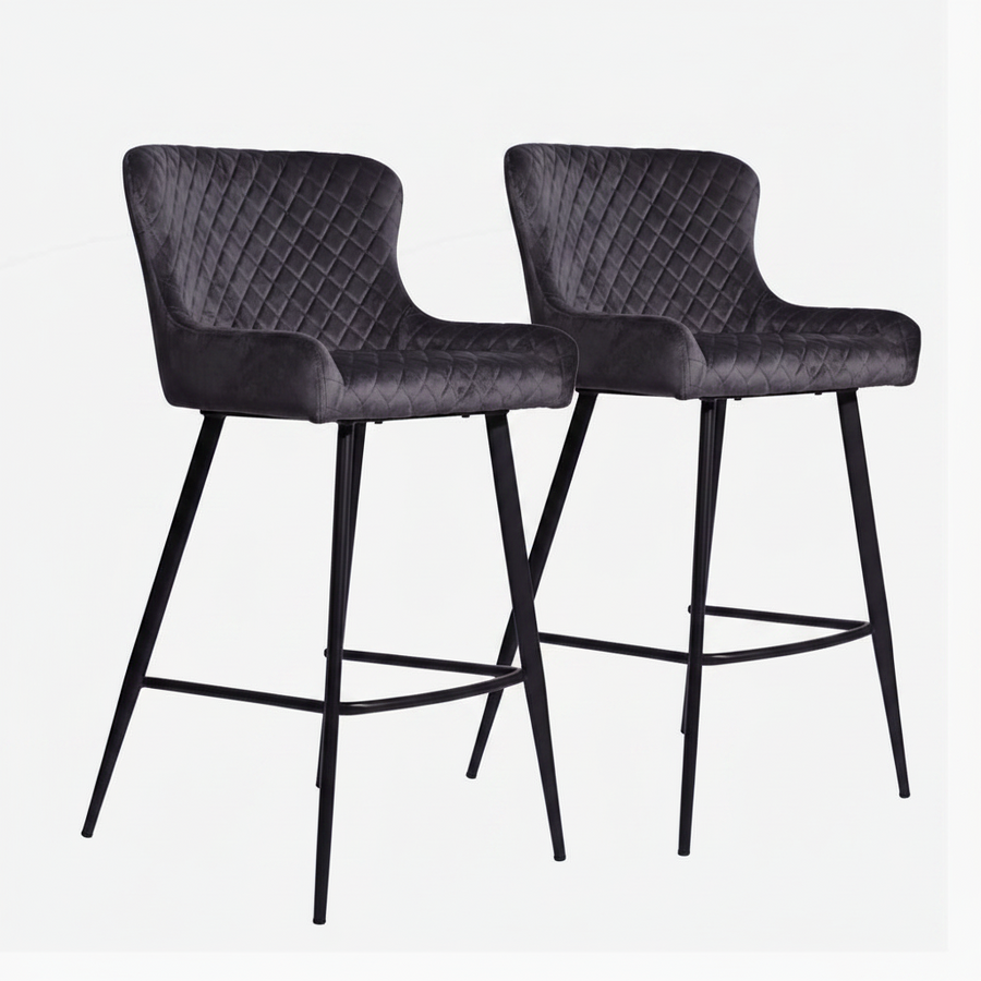 Avalon Pair of Grey Velvet Bar Stools - Bar Stool - Pair Grey Velvet Sterling Home 1