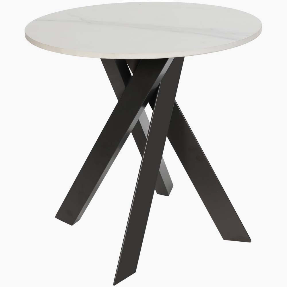 Avalon Round Side Table - Round Lamp Table Sintered Stone / Satin Grey Tables Sterling Home 1