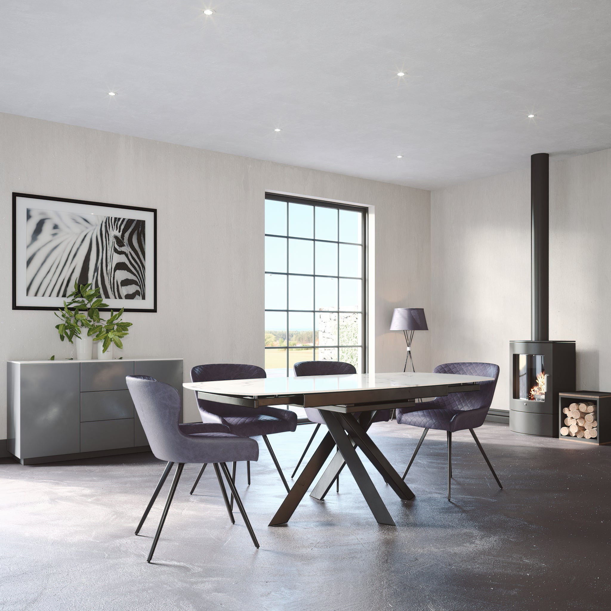 Avalon Motion Dining Table - Motion Dining Table 120/190cm Sintered Stone / Satin Grey - 120cm Tables Sterling Home 2