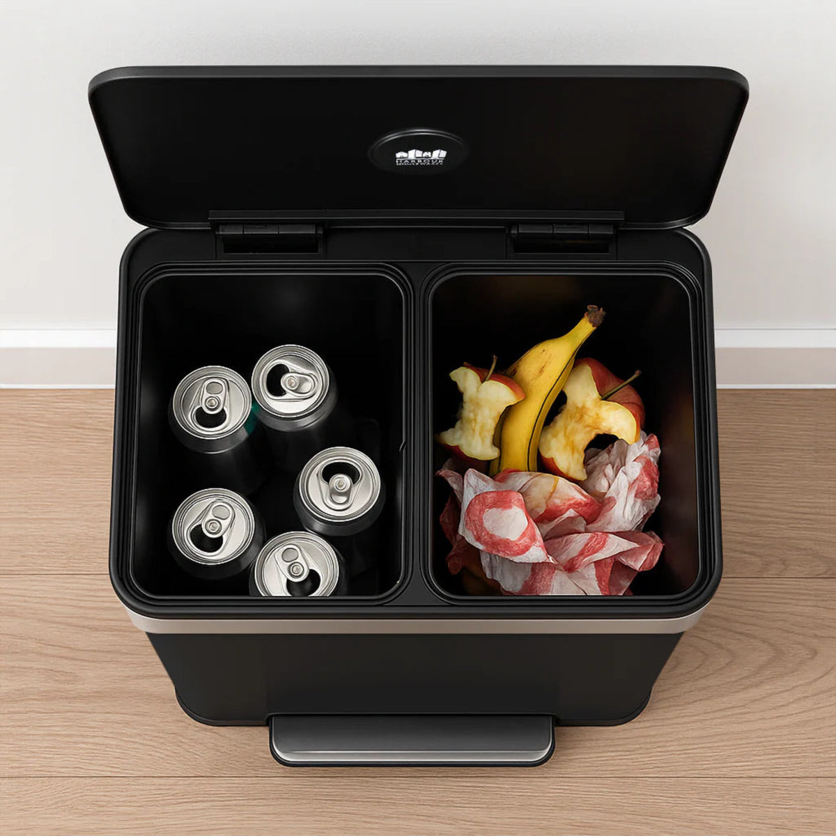 Matt Black Stainless Steel Double Kitchen Pedal Bin - Double Pedal Bin Matt Black 60L Sterling Home 3